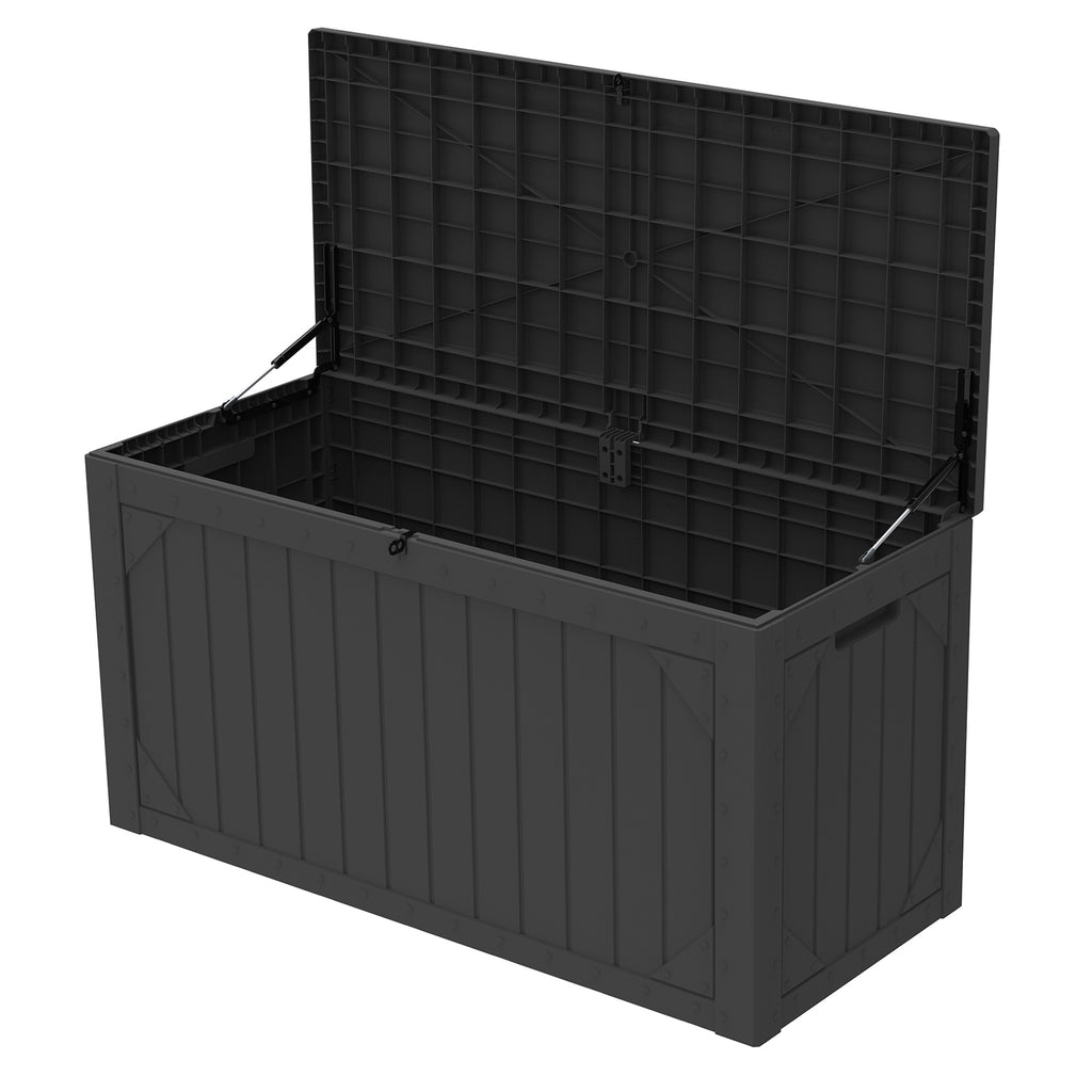 100 Gallon Large Deck Boxes Outdoor Waterproof, Lockable Patio Storage Box for Furniture,Pool Float, Garden Tools, Waterproof Outdoor Storage Cabinet, UV Resistant, Black
