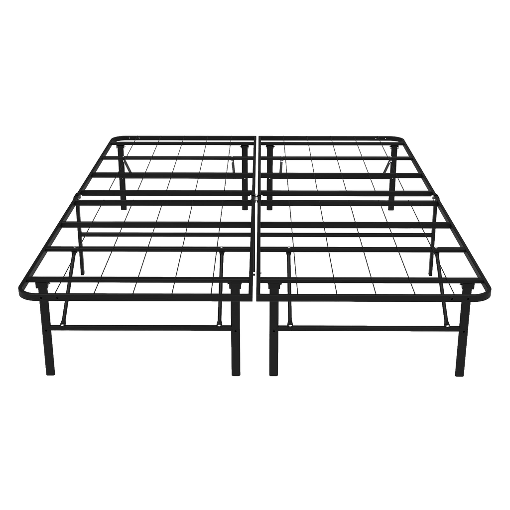 14 Inch Foldable Metal Platform Queen Bed Frame, Steel Slat Support, No Box Spring Needed, Easy Assembly, Under Bed Storage, Noise-Free, Black