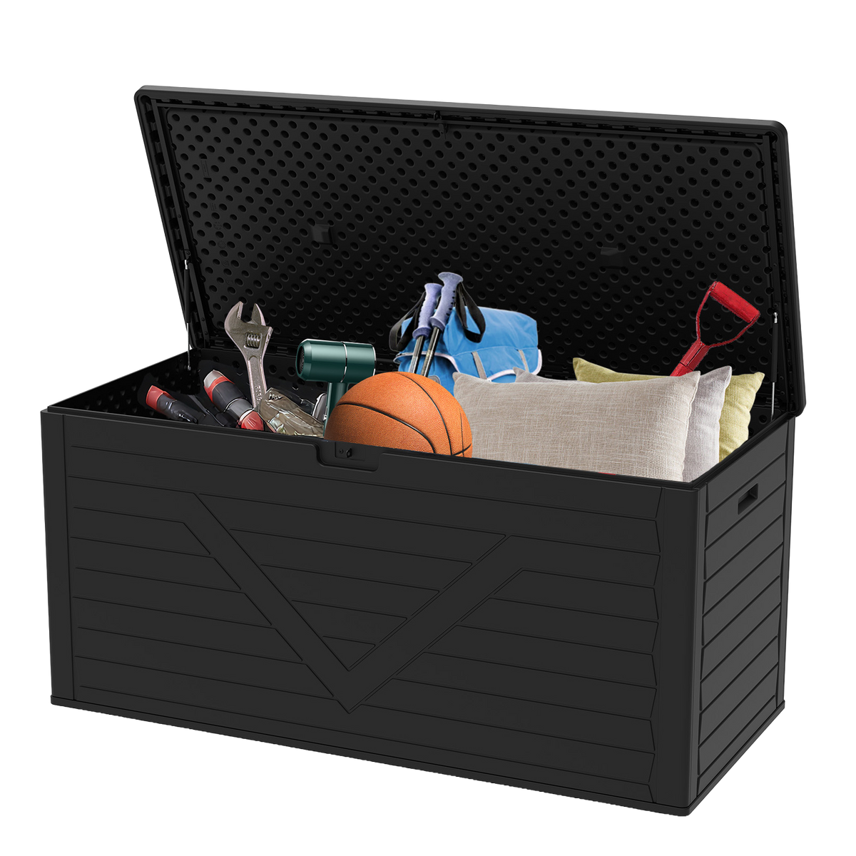 260 Gallon Outdoor Storage Box, Large Resin Deck Boxes Outdoor Waterproof, Deck Storage Box for Patio Furniture Outdoor Cushions, Throw Pillows, Garden Tools and Pool Floats, Black