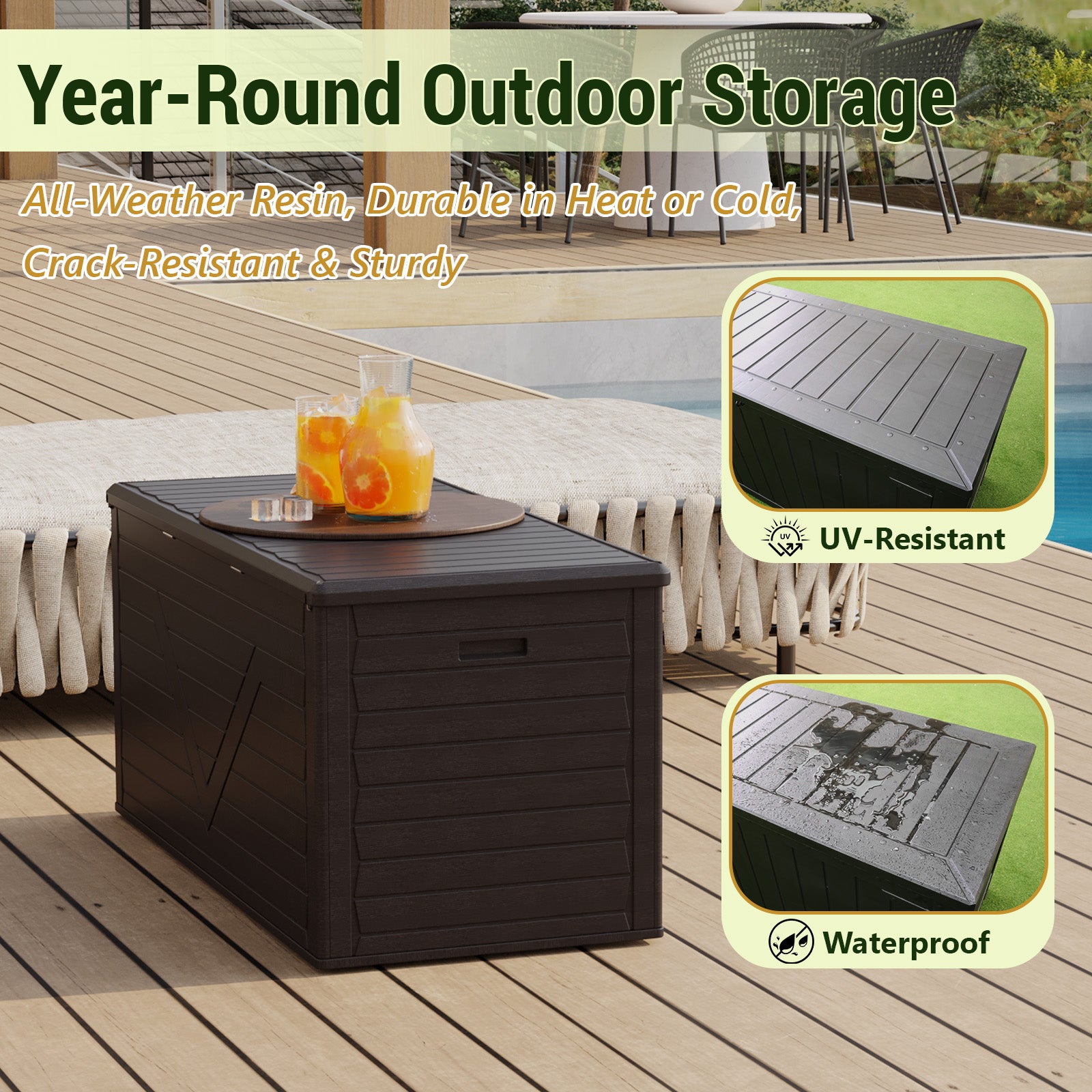 260 Gallon Outdoor Storage Box, Large Resin Deck Boxes Outdoor Waterproof, Deck Storage Box for Patio Furniture Outdoor Cushions, Throw Pillows, Garden Tools and Pool Floats, Black