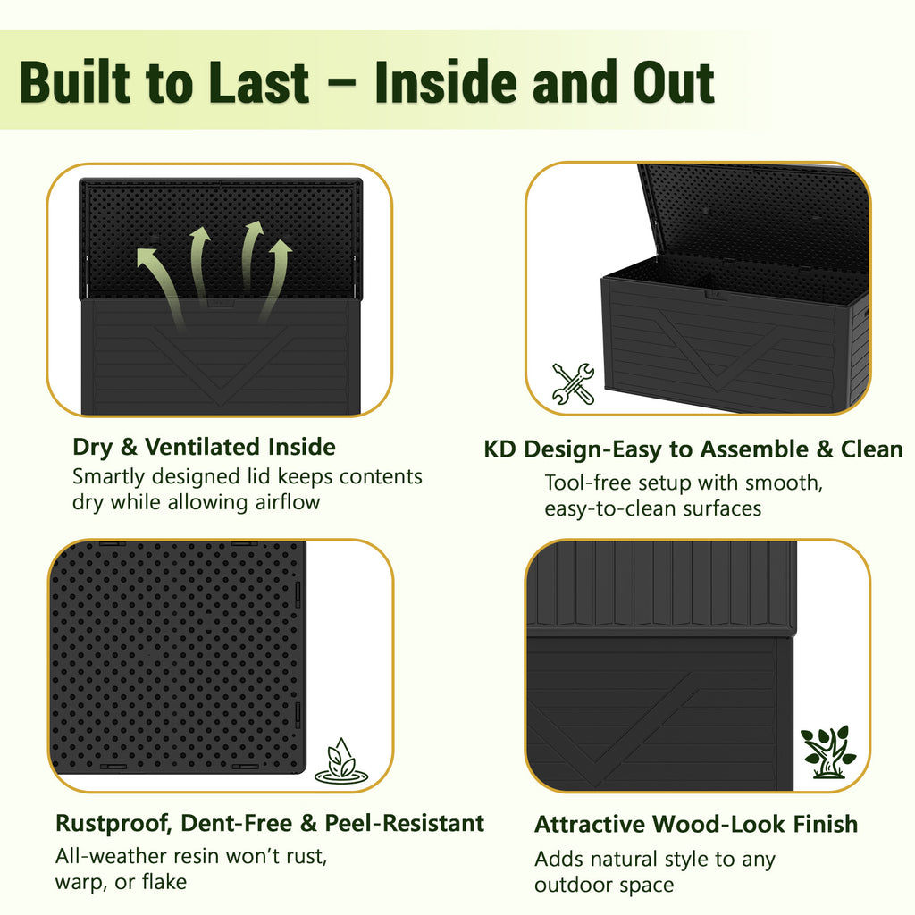 260 Gallon Outdoor Storage Box, Large Resin Deck Boxes Outdoor Waterproof, Deck Storage Box for Patio Furniture Outdoor Cushions, Throw Pillows, Garden Tools and Pool Floats, Black