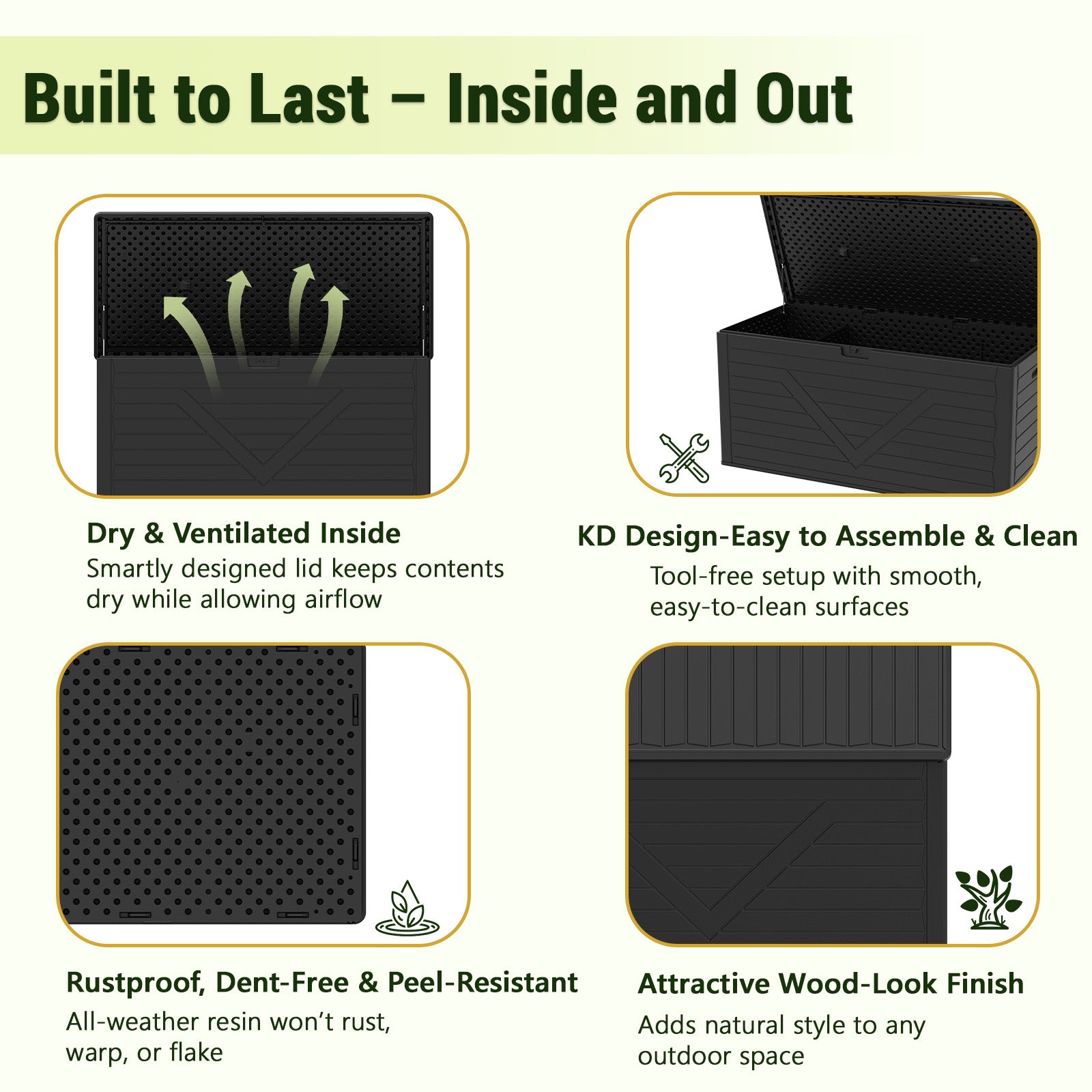 260 Gallon Outdoor Storage Box, Large Resin Deck Boxes Outdoor Waterproof, Deck Storage Box for Patio Furniture Outdoor Cushions, Throw Pillows, Garden Tools and Pool Floats, Black