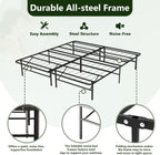 14 Inch Foldable Metal Platform Queen Bed Frame, Steel Slat Support, No Box Spring Needed, Easy Assembly, Under Bed Storage, Noise-Free, Black