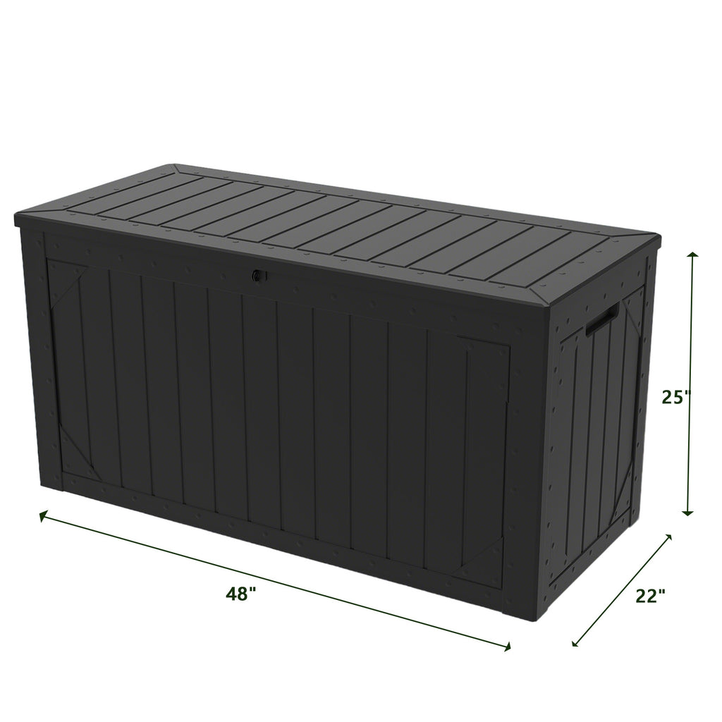 100 Gallon Large Deck Boxes Outdoor Waterproof, Lockable Patio Storage Box for Furniture,Pool Float, Garden Tools, Waterproof Outdoor Storage Cabinet, UV Resistant, Black