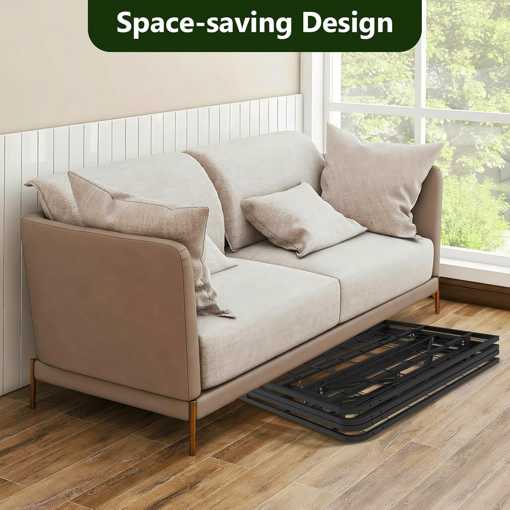 14 Inch Foldable Metal Platform Queen Bed Frame, Steel Slat Support, No Box Spring Needed, Easy Assembly, Under Bed Storage, Noise-Free, Black