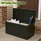 100 Gallon Large Deck Boxes Outdoor Waterproof, Lockable Patio Storage Box for Furniture,Pool Float, Garden Tools, Waterproof Outdoor Storage Cabinet, UV Resistant, Black