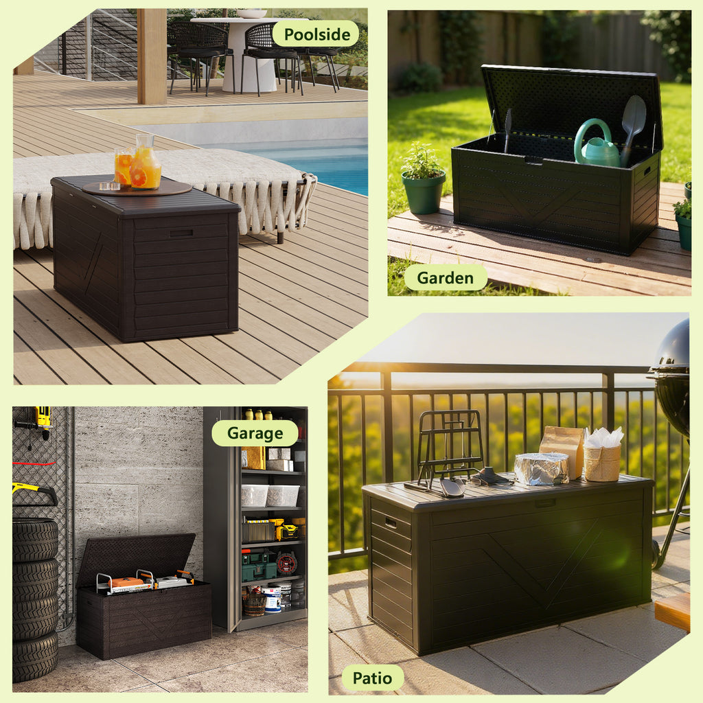 260 Gallon Outdoor Storage Box, Large Resin Deck Boxes Outdoor Waterproof, Deck Storage Box for Patio Furniture Outdoor Cushions, Throw Pillows, Garden Tools and Pool Floats, Black