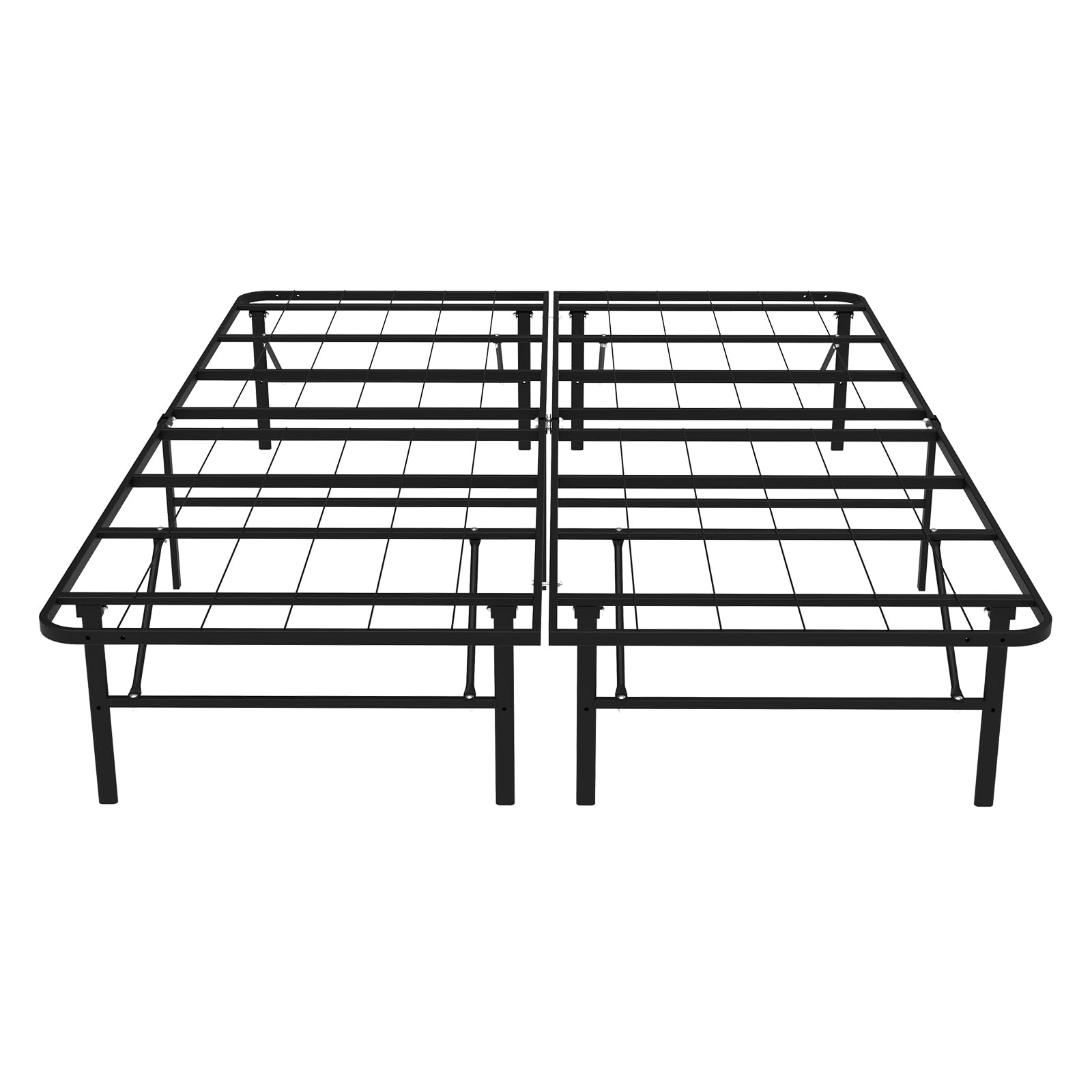 14 Inch Foldable Metal Platform Queen Bed Frame, Steel Slat Support, No Box Spring Needed, Easy Assembly, Under Bed Storage, Noise-Free, Black