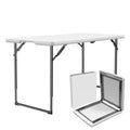 Folding Table 4ft - Heavy Duty Fold-in-Half Plastic Table with Adjustable Height, Portable Utility Tables with Steel Legs for Indoor, Outdoor, Picnic, Camping, Dining, Party (White)