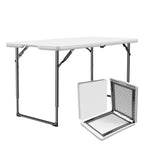 Folding Table 4ft - Heavy Duty Fold-in-Half Plastic Table with Adjustable Height, Portable Utility Tables with Steel Legs for Indoor, Outdoor, Picnic, Camping, Dining, Party (White)