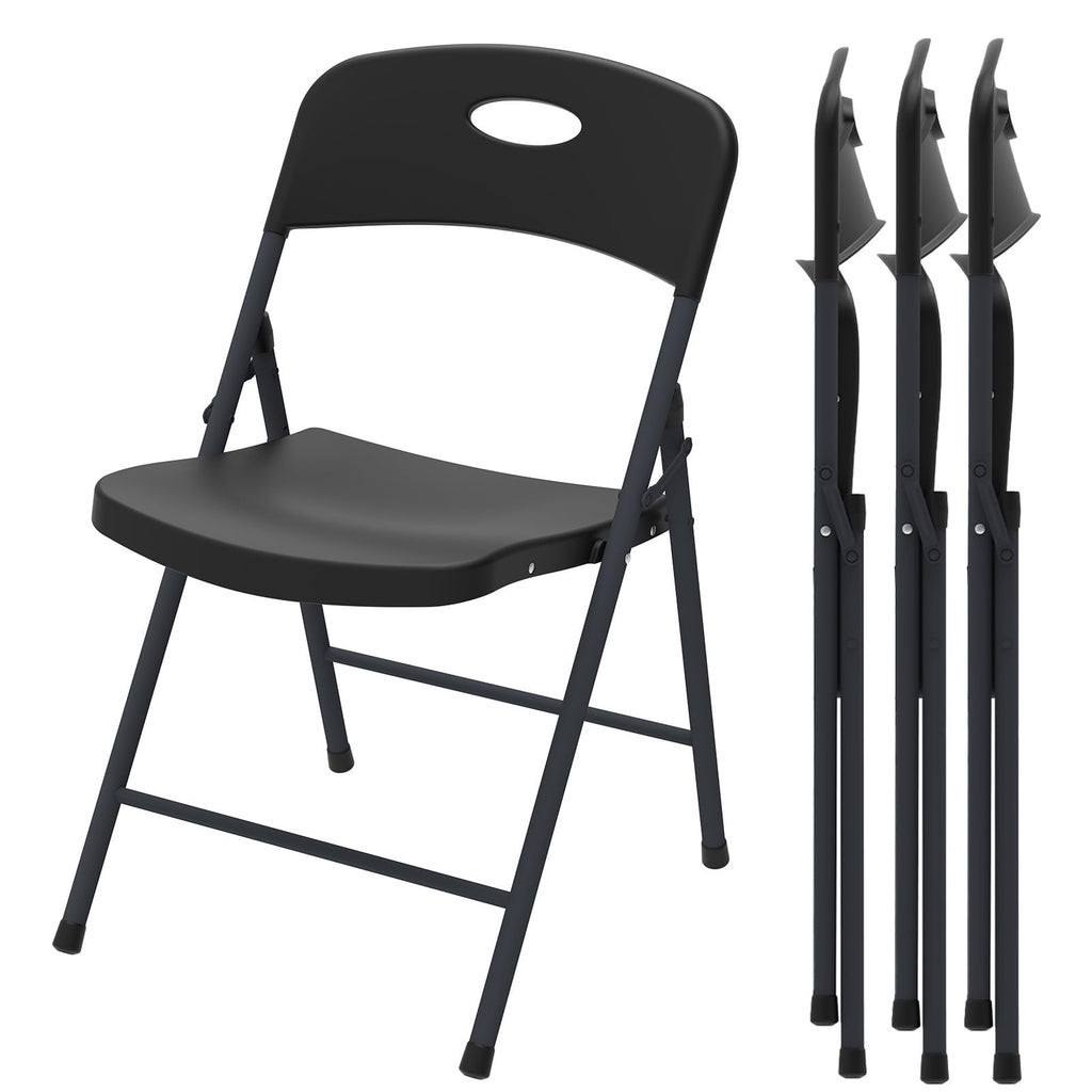 Folding Chair 4 Pack, Outdoor Plastic Sturdy Metal Folding Chairs for Outside Indoor, Portable 350 lbs Capacity Heavy Duty Foldable Commercial Seating for Picnic, Party, Patio, Office