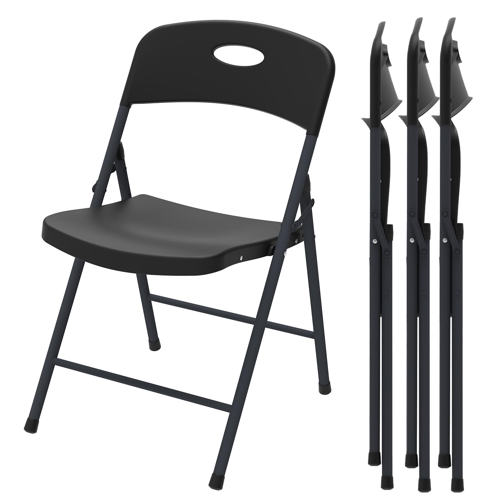 Folding Chair 4 Pack, Outdoor Plastic Sturdy Metal Folding Chairs for Outside Indoor, Portable 350 lbs Capacity Heavy Duty Foldable Commercial Seating for Picnic, Party, Patio, Office