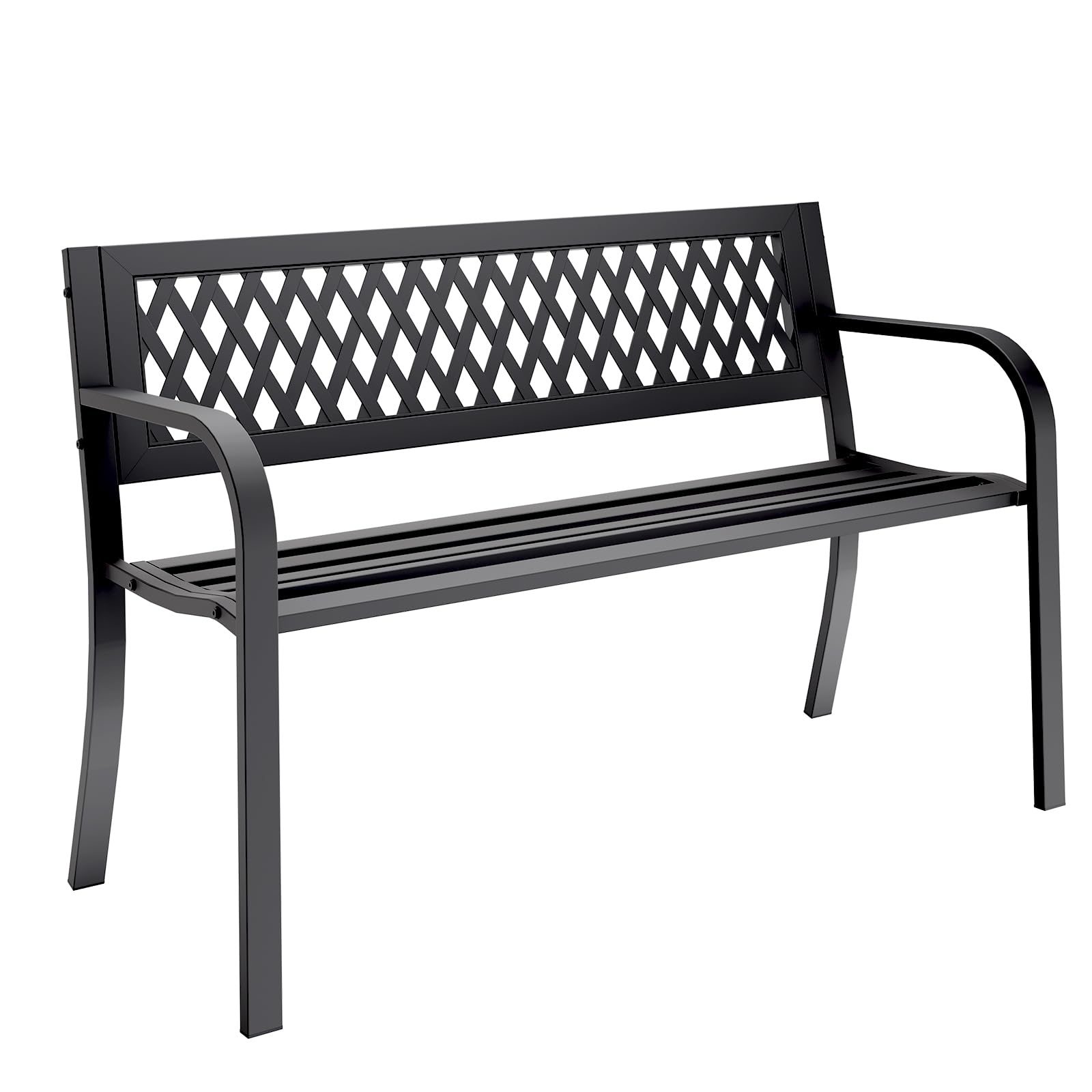 Outdoor Bench, Garden Patio Park Entryway Metal Bench with Comfortable Backrest, Sturdy Heavy Duty Loveseat Front Porch Backyard Lawn Furniture for Outside
