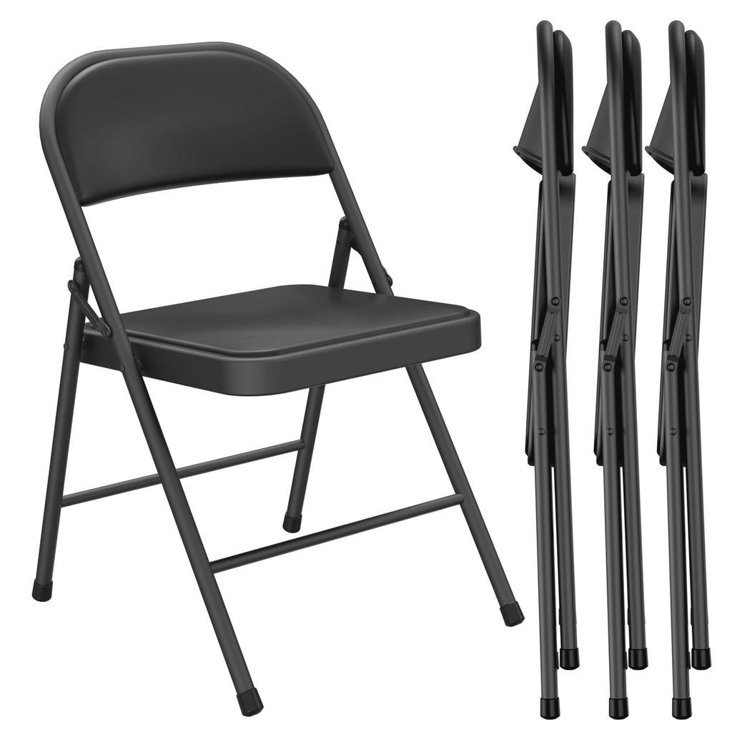 Folding Chair 4 Pack, Comfy PU Leather Padded Folding Chairs for Outside and Indoor, Heavy Duty Portable Foldable Metal Commercial Seat for Home Office, Dorm, Party, Backyard, Lawn, Patio