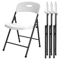 MAKE CHANGES Folding Chair 4 Pack, Outdoor Plastic Sturdy Metal White Folding Chairs for Outside Indoor, Portable 350 lbs Capacity Heavy Duty Foldable Commercial Seating for Picnic, Party, Patio
