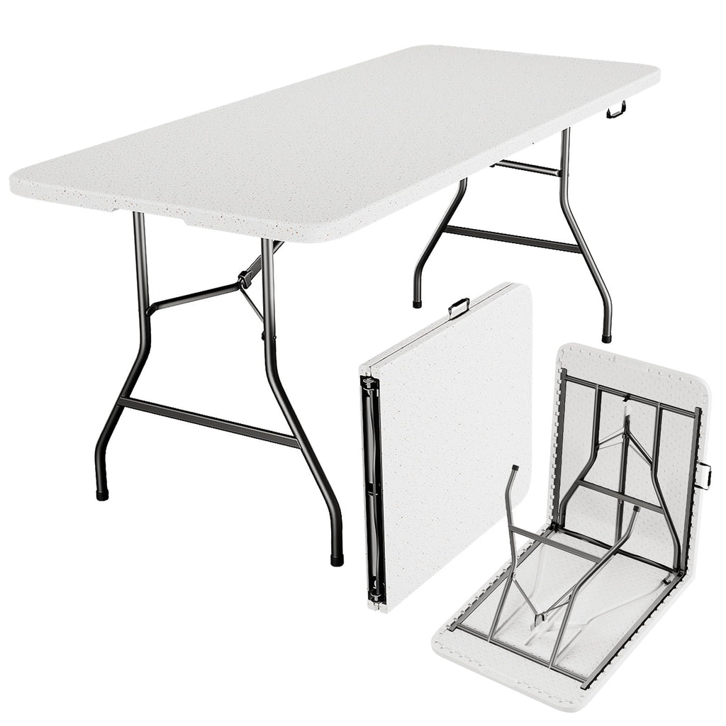 MAKE CHANGES Folding Table 6ft - Heavy Duty Plastic Table with Handle, Foldable & Portable, Fold-in-Half Utility Tables for Outdoor, Dining, Wedding, Events, Indoor, Picnic, Camping, Party (White)
