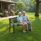 Outdoor Bench, Garden Patio Park Entryway Metal Bench with Comfortable Backrest, Sturdy Heavy Duty Loveseat Front Porch Backyard Lawn Furniture for Outside