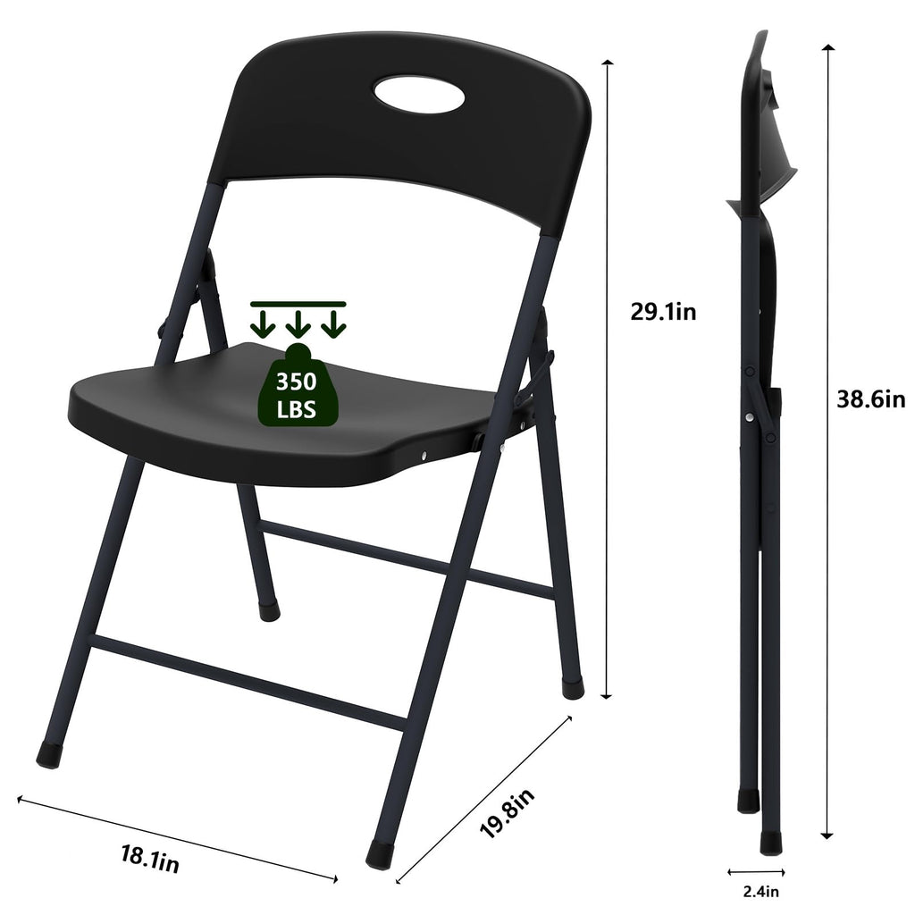 Folding Chair 4 Pack, Outdoor Plastic Sturdy Metal Folding Chairs for Outside Indoor, Portable 350 lbs Capacity Heavy Duty Foldable Commercial Seating for Picnic, Party, Patio, Office