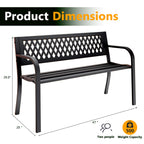 Outdoor Bench, Garden Patio Park Entryway Metal Bench with Comfortable Backrest, Sturdy Heavy Duty Loveseat Front Porch Backyard Lawn Furniture for Outside