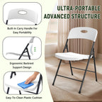 MAKE CHANGES Folding Chair 4 Pack, Outdoor Plastic Sturdy Metal White Folding Chairs for Outside Indoor, Portable 350 lbs Capacity Heavy Duty Foldable Commercial Seating for Picnic, Party, Patio