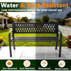 Outdoor Bench, Garden Patio Park Entryway Metal Bench with Comfortable Backrest, Sturdy Heavy Duty Loveseat Front Porch Backyard Lawn Furniture for Outside