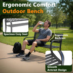 Outdoor Bench, Garden Patio Park Entryway Metal Bench with Comfortable Backrest, Sturdy Heavy Duty Loveseat Front Porch Backyard Lawn Furniture for Outside