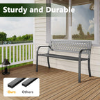 Outdoor Bench, Garden Patio Park Entryway Metal Bench with Comfortable Backrest, Sturdy Heavy Duty Loveseat Front Porch Backyard Lawn Furniture for Outside