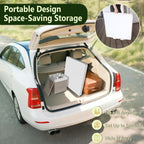 Folding Table 4ft - Heavy Duty Fold-in-Half Plastic Table with Adjustable Height, Portable Utility Tables with Steel Legs for Indoor, Outdoor, Picnic, Camping, Dining, Party (White)