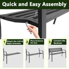 Outdoor Bench, Garden Patio Park Entryway Metal Bench with Comfortable Backrest, Sturdy Heavy Duty Loveseat Front Porch Backyard Lawn Furniture for Outside