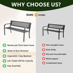 Outdoor Bench, Garden Patio Park Entryway Metal Bench with Comfortable Backrest, Sturdy Heavy Duty Loveseat Front Porch Backyard Lawn Furniture for Outside